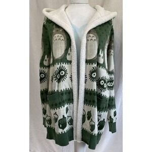 My Neighbor Totoro Hooded Cardigan Sherpa Lined SM Green Ghibli